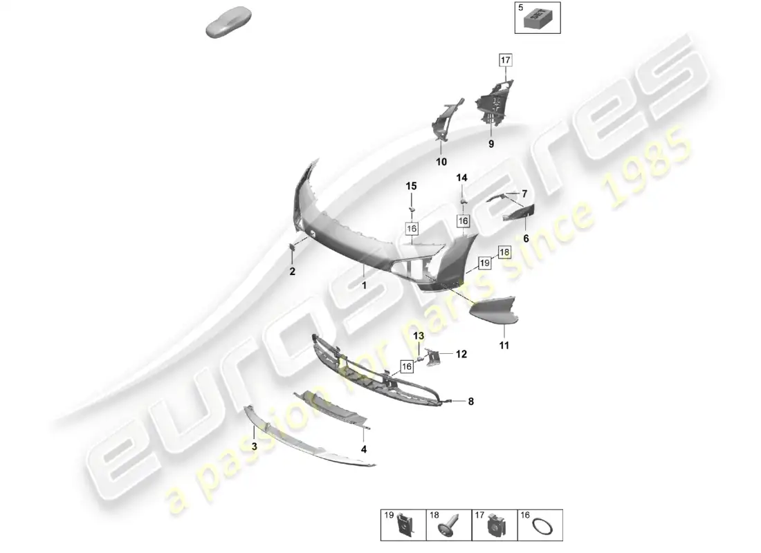porsche 2025 (taycan 9j1-2) parachoques delantero taycan cross turismo turbo s paquete de diseño offroad diagrama de piezas