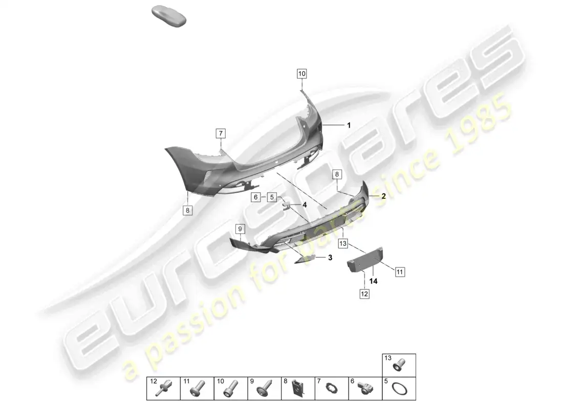 porsche 2025 (taycan 9j1-2) parachoques trasero para variante de equipamiento: turbo turbo st sport turismo diagrama de piezas