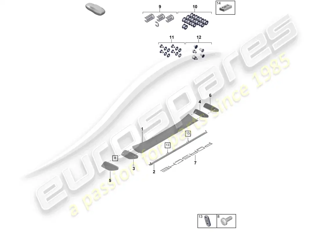 porsche 2022 (992-1 gt3/rs/st) diagrama de piezas del spoiler trasero