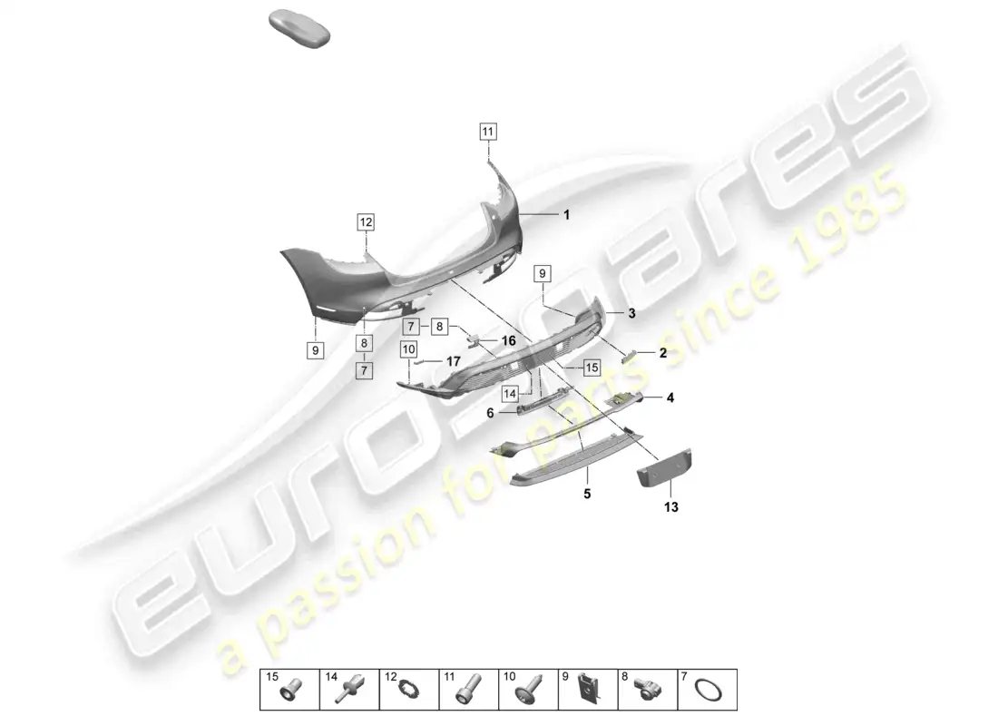 porsche 2026 (taycan 9j1-2) parachoques trasero paquete sport design diagrama de piezas