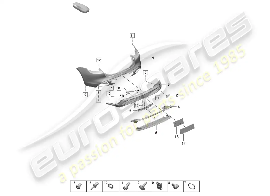 porsche 2026 (taycan 9j1-2) parachoques trasero paquete sport design diagrama de piezas