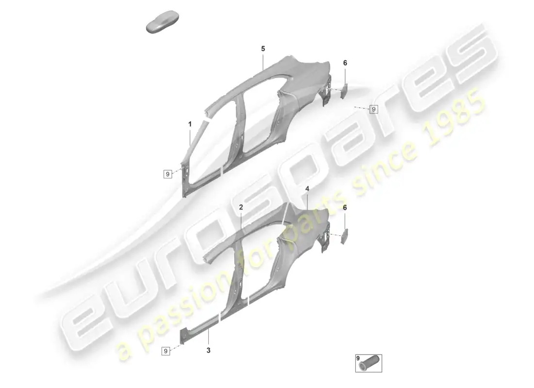 porsche 2023 (taycan 9j1-1) pieza seccional - panel lateral diagrama de piezas