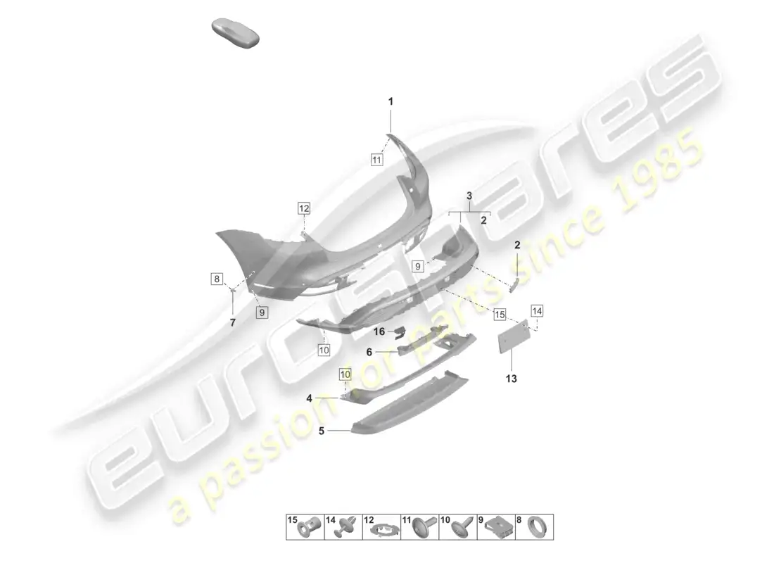 porsche 2023 (taycan 9j1-1) parachoques trasero gts diagrama de piezas