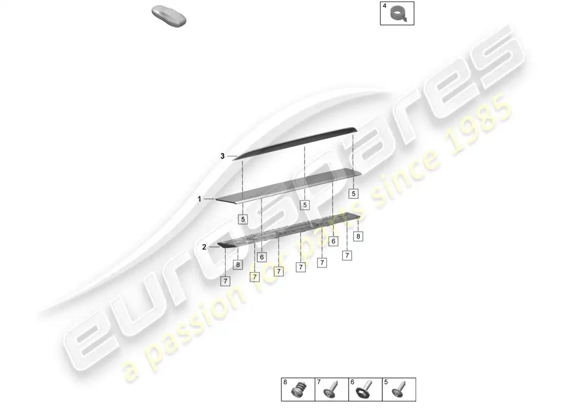 porsche 2026 (taycan 9j1-2) alerón trasero diagrama de piezas
