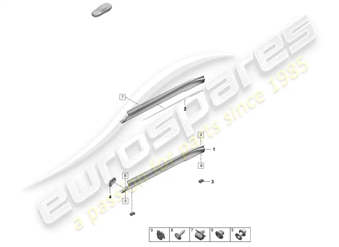porsche 2026 (taycan 9j1-2) accesorios para molduras de largueros laterales diagrama de piezas