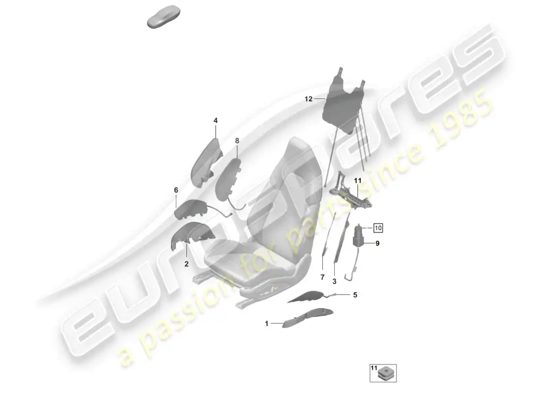 porsche 2022 (992-1 gt3/rs/st) componentes neumáticos para asientos para modelos con asientos regulables eléctricamente 18-way diagrama de piezas