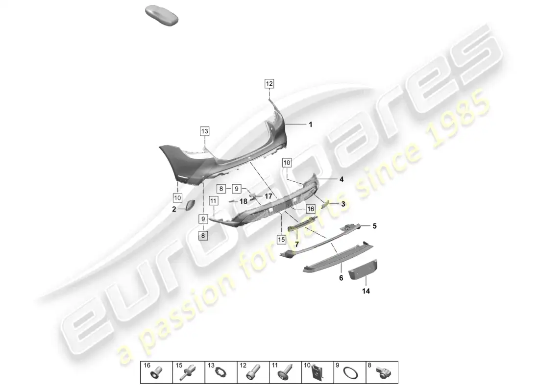 porsche 2026 (taycan 9j1-2) parachoques trasero paquete sport design diagrama de piezas