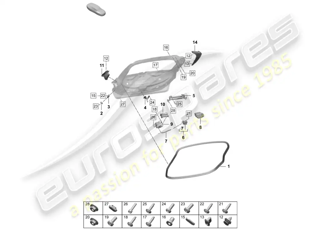 porsche 2026 (taycan 9j1-2) accesorios para cuv con tapa trasera diagrama de piezas