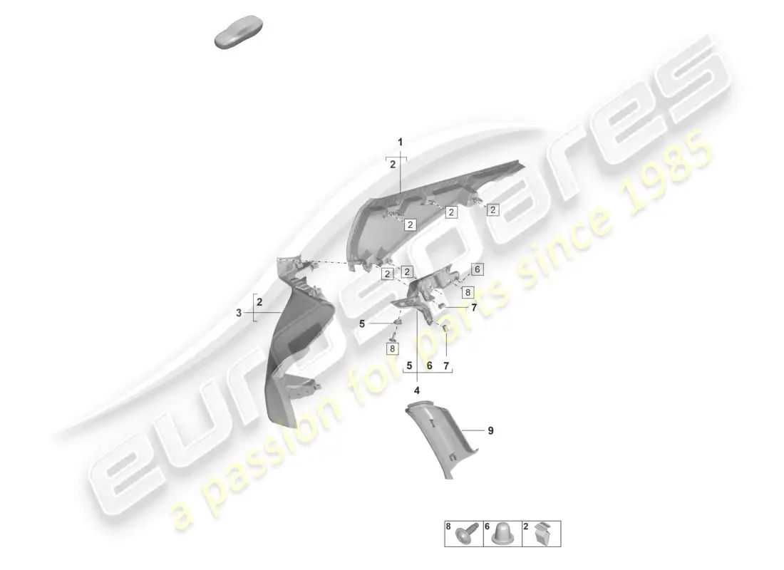 porsche 2020 (taycan 9j1-1) diagrama de piezas del revestimiento del pilar c