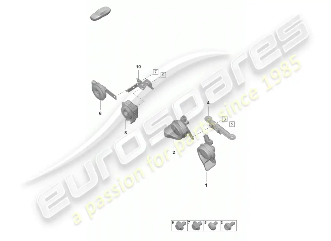 porsche 2024 (992-2 gt3/rs/st) sistema de alarma con bocina de señal de fanfarria diagrama de piezas