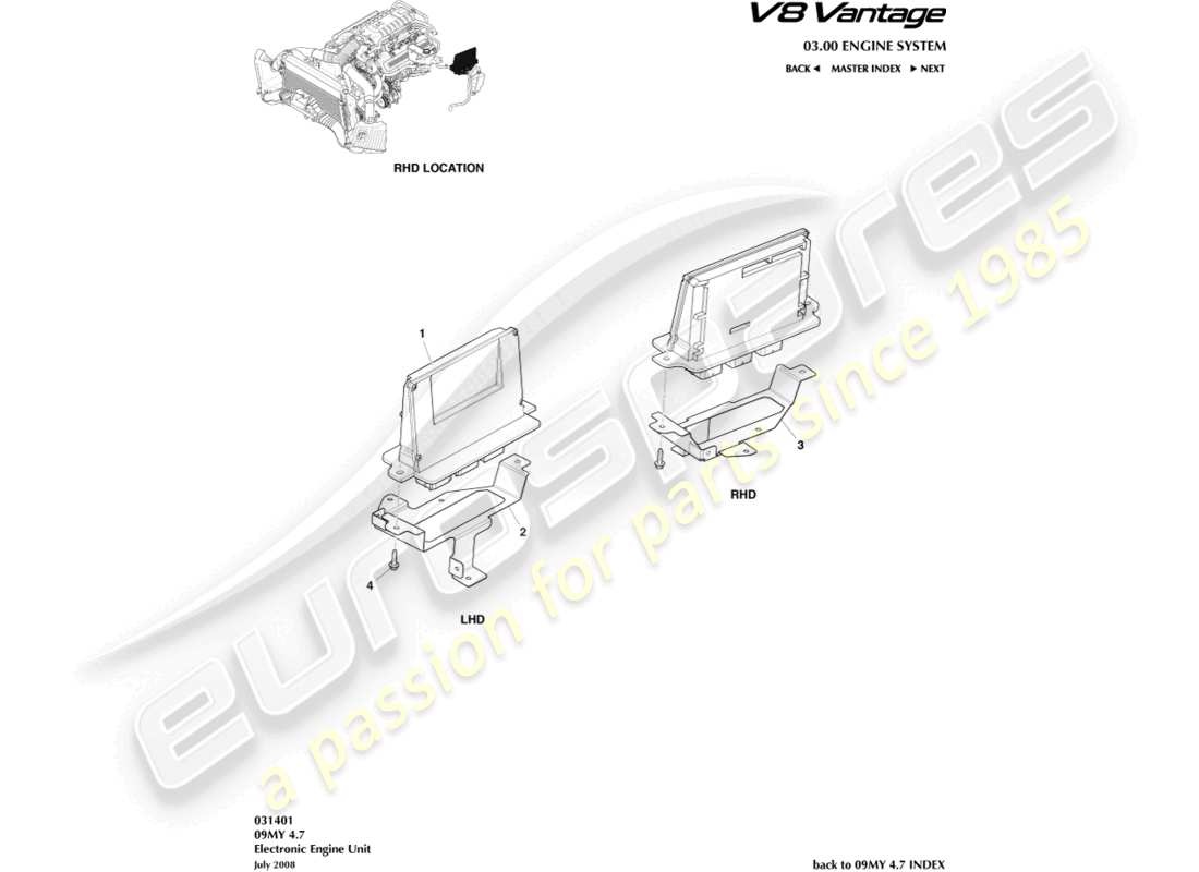 aston martin v8 vantage (2012) diagrama de piezas de control electrónico del motor