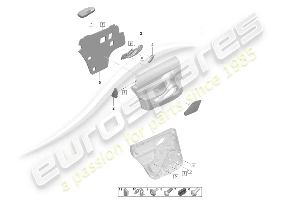 porsche 2020 (taycan 9j1-1) diagrama de piezas de sujetadores de accesorios del panel de la puerta trasera