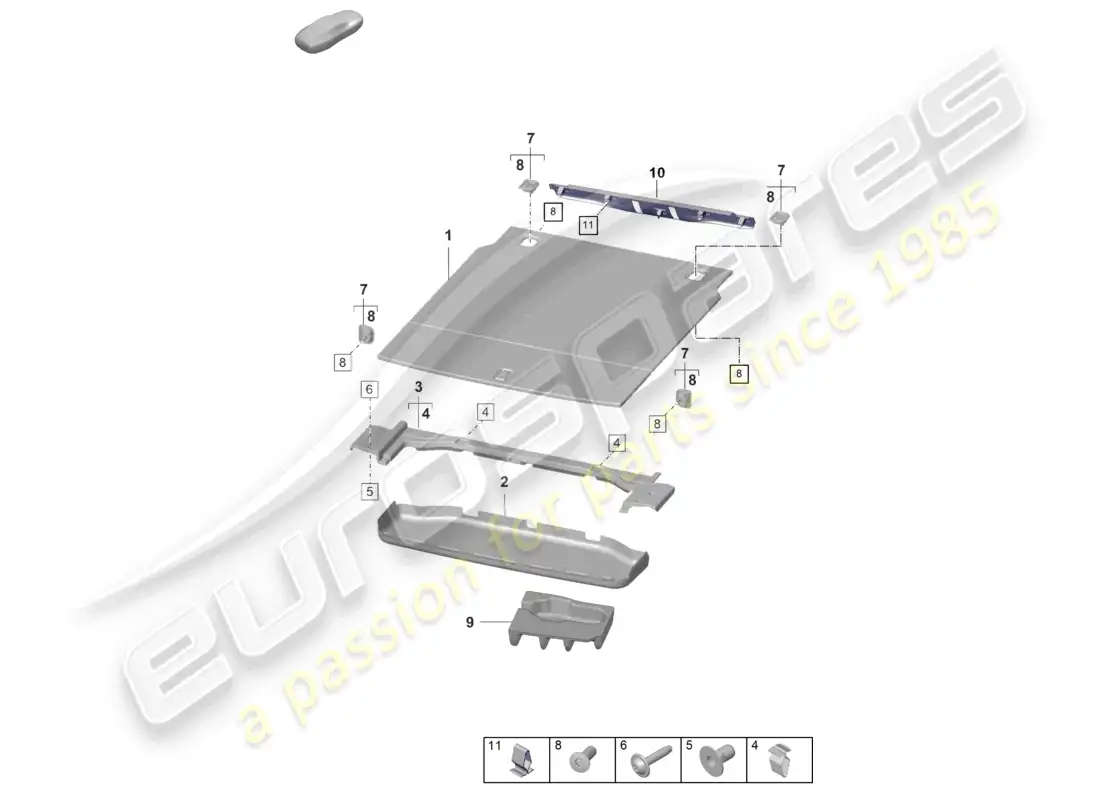 porsche 2020 (taycan 9j1-1) moldura inferior del maletero diagrama de piezas del piso del maletero