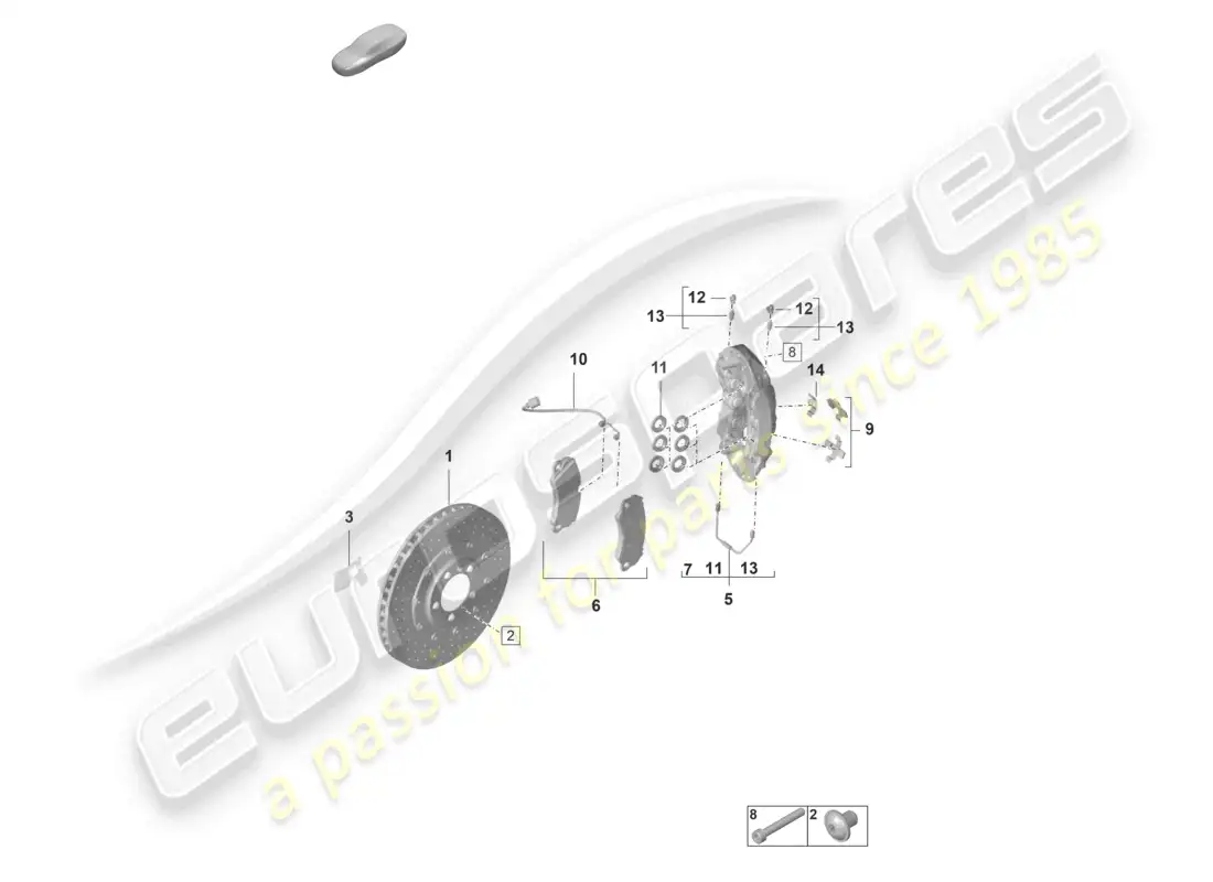 porsche 2022 (992-1 gt3/rs/st) diagrama de piezas del eje delantero del pccb del freno de disco