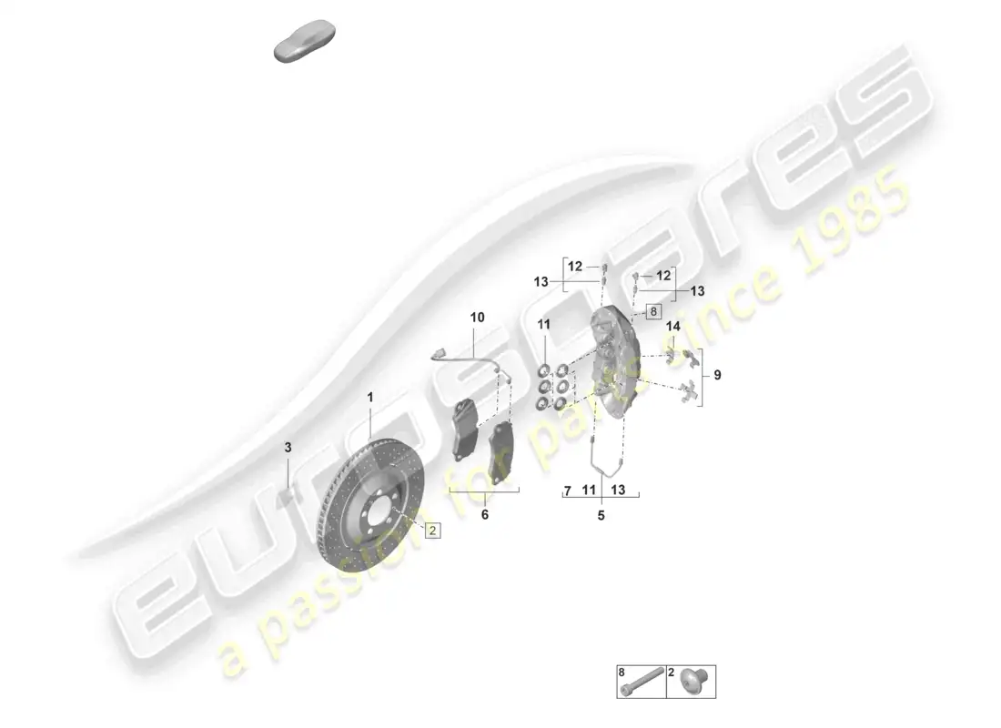 porsche 2022 (992-1 gt3/rs/st) diagrama de piezas del eje delantero del pccb del freno de disco