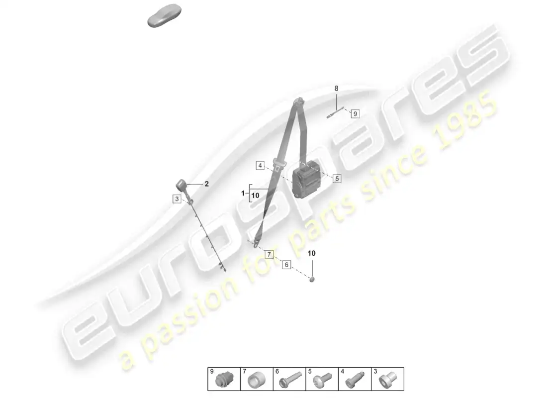 porsche 2026 (992-2 gt3/rs/st) cinturón de seguridad de tres puntos delantero cierre del cinturón diagrama de piezas