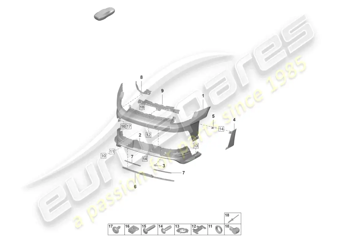 porsche 2022 (992-1 gt3/rs/st) diagrama de piezas del parachoques trasero gt3 rs