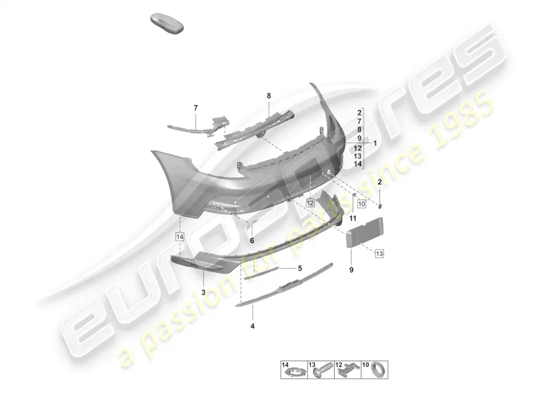 porsche 2022 (992-1 gt3/rs/st) diagrama de piezas del parachoques trasero gt3
