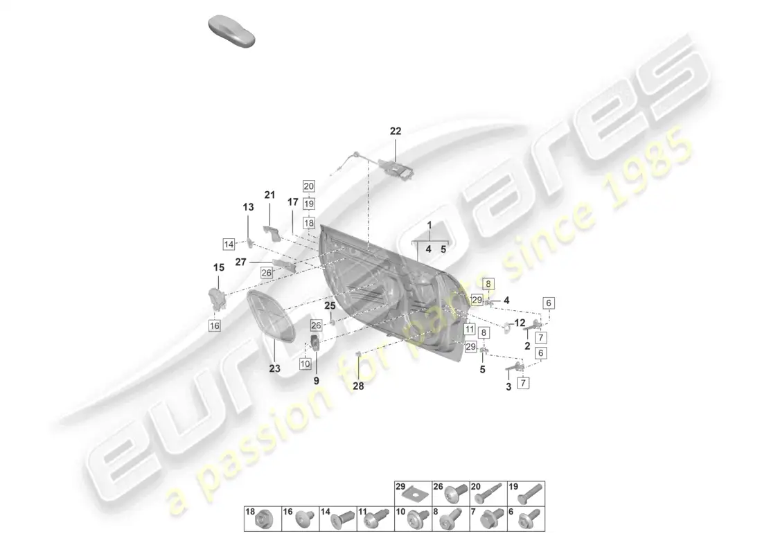 porsche 2023 (992-1 gt3/rs/st) carcasa de la puerta diagrama de piezas