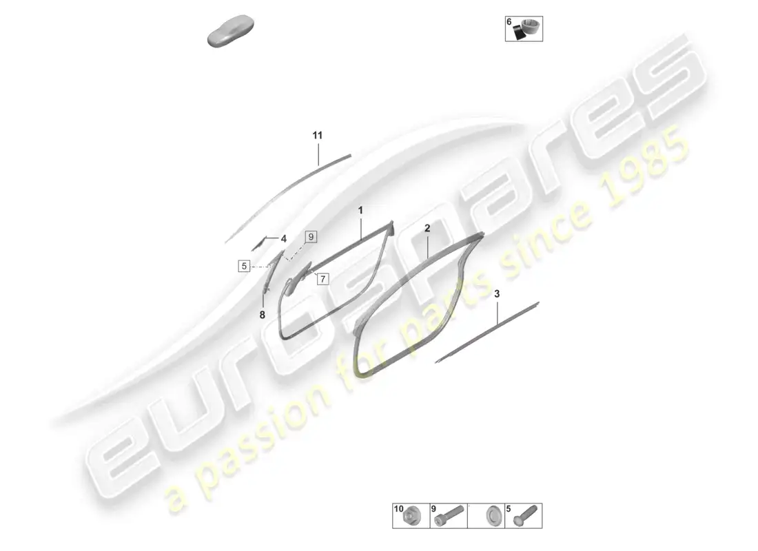 porsche 2023 (992-1 gt3/rs/st) molduras de sellado de puertas diagrama de piezas