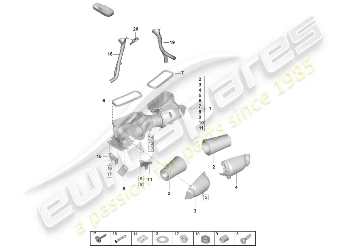 porsche 2022 (992-1 gt3/rs/st) diagrama de piezas del filtro de aire