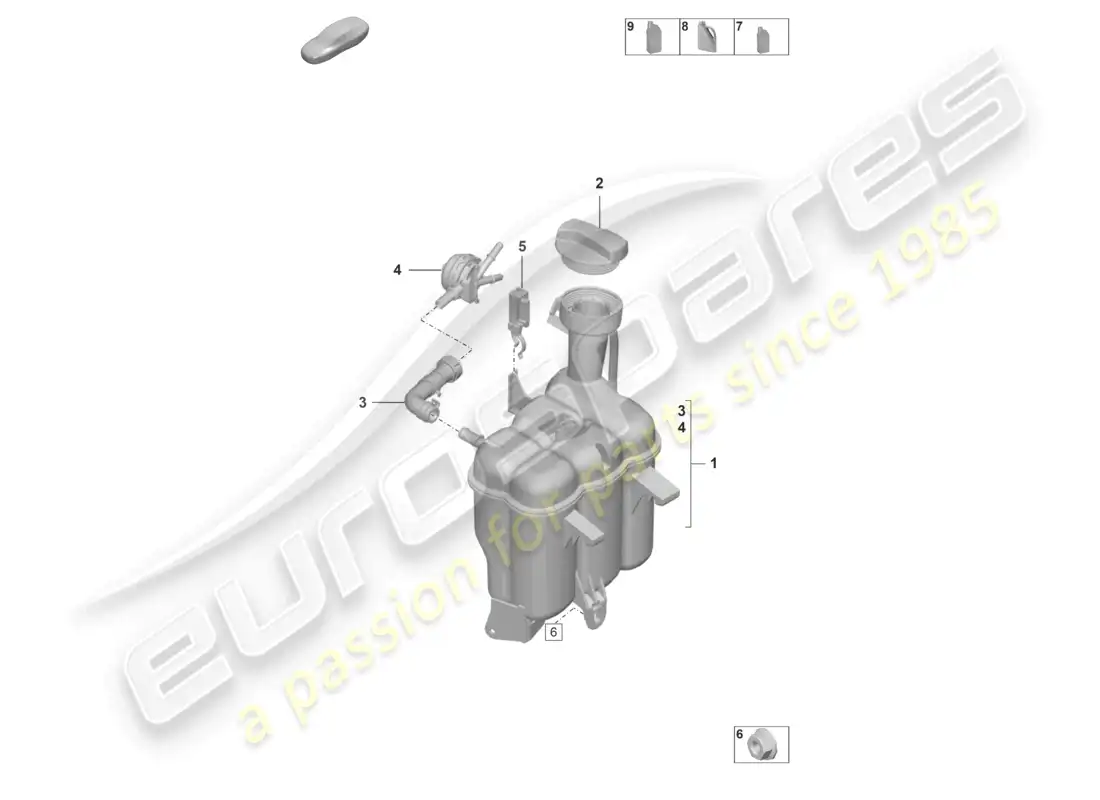 porsche 2022 (992-1 gt3/rs/st) diagrama de piezas del tanque de expansión de refrigerante