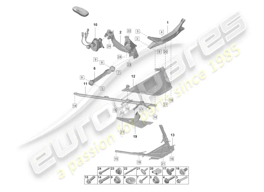 porsche 2022 (992-1 gt3/rs/st) diagrama de piezas del travesaño del eje trasero