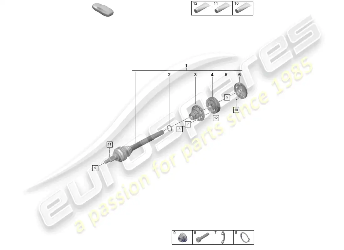 porsche 2022 (992-1 gt3/rs/st) diagrama de piezas del eje de transmisión
