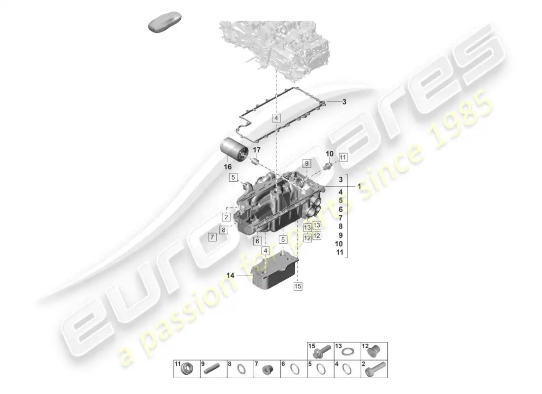 porsche 2022 (992-1 gt3/rs/st) diagrama de piezas del intercambiador de calor del filtro de aceite del motor (prensa de aceite/lubricación)