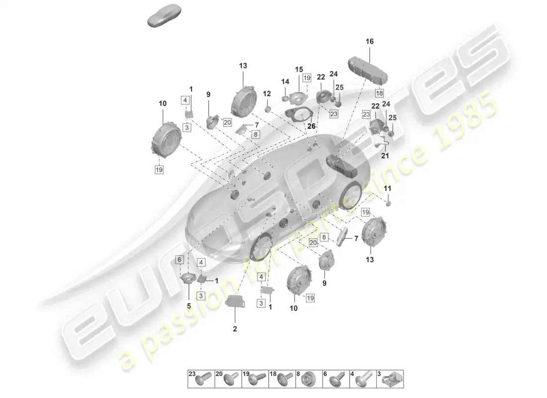 porsche 2021 (taycan 9j1-1) altoparlante diagrama de piezas