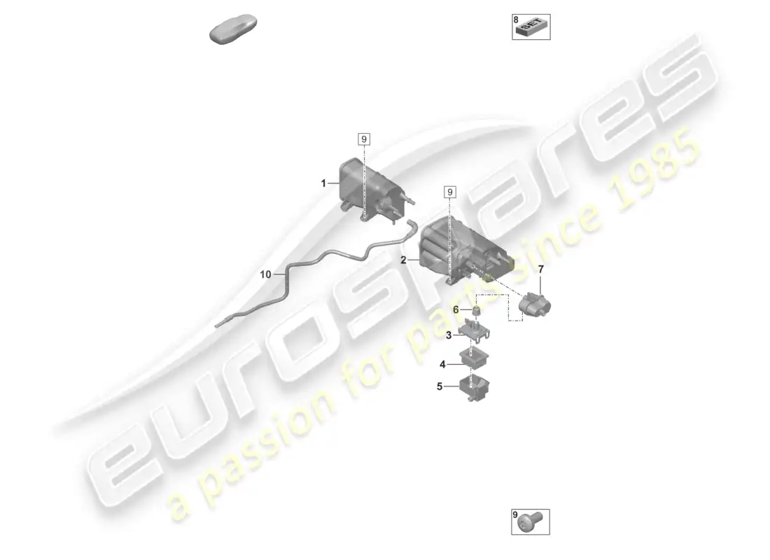 porsche 2026 (992-2 gt3/rs/st) contenedor de carbón activado diagrama de piezas