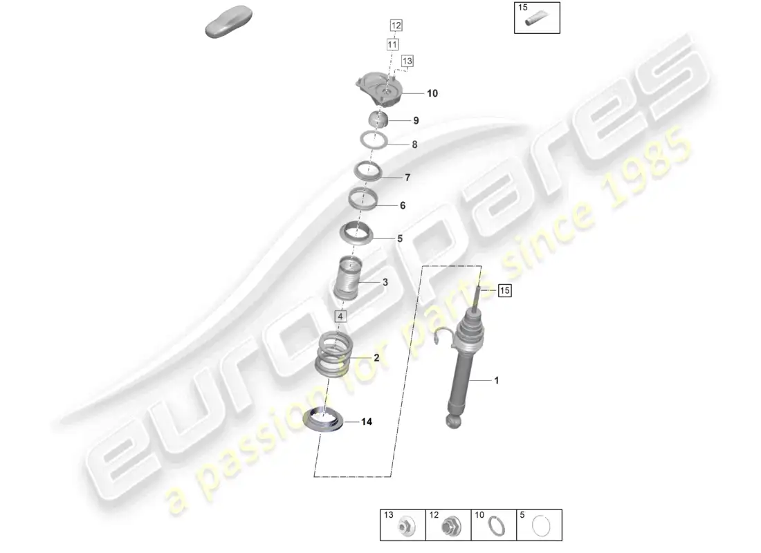 porsche 2022 (992-1 gt3/rs/st) suspensión amortiguadores diagrama de piezas