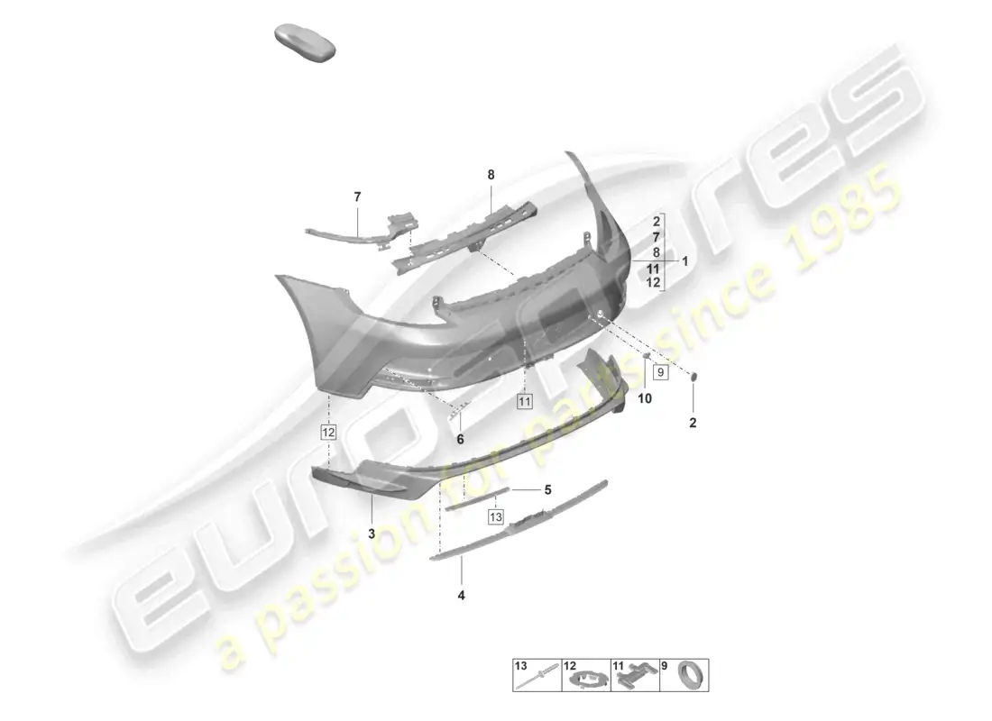 porsche 2023 (992-1 gt3/rs/st) parachoques trasero gt3 diagrama de piezas