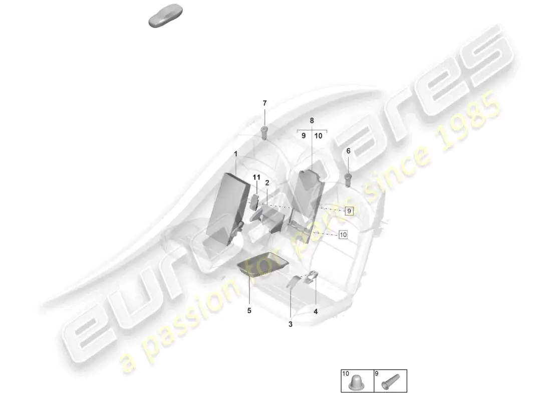 porsche 2020 (taycan 9j1-1) diagrama de piezas de las cubiertas de la consola central