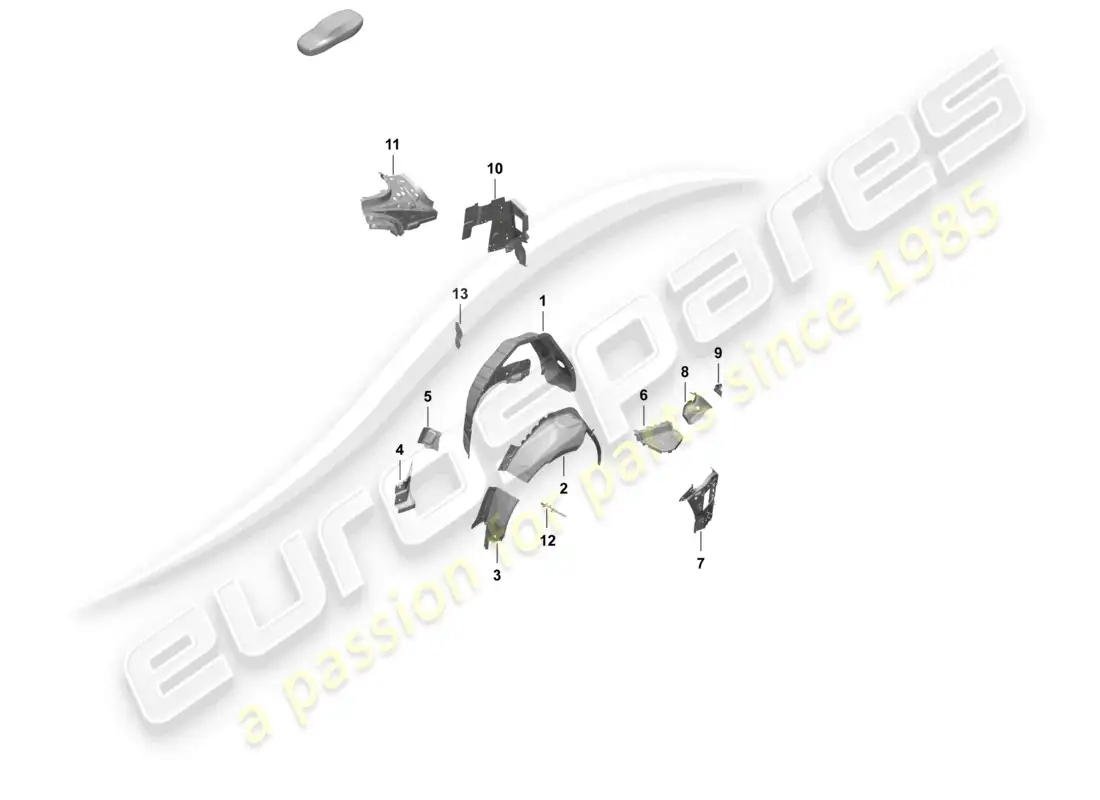 porsche 2025 (taycan 9j1-2) panel lateral, carcasa interior de la rueda trasera diagrama de piezas