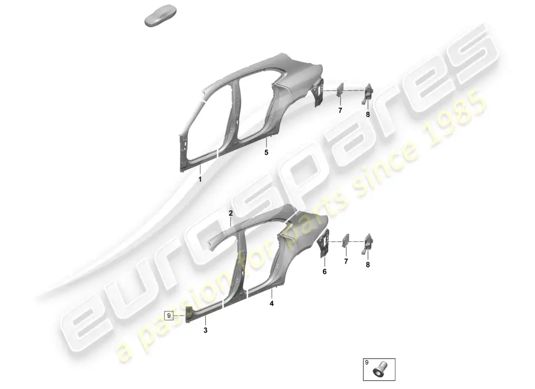 porsche 2026 (taycan 9j1-2) pieza seccional - panel lateral panel transversal trasero diagrama de piezas