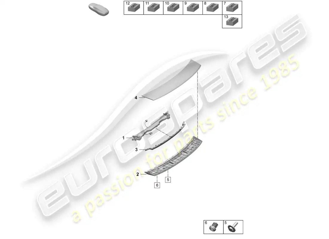 porsche 2026 (taycan 9j1-2) alerón trasero diagrama de piezas