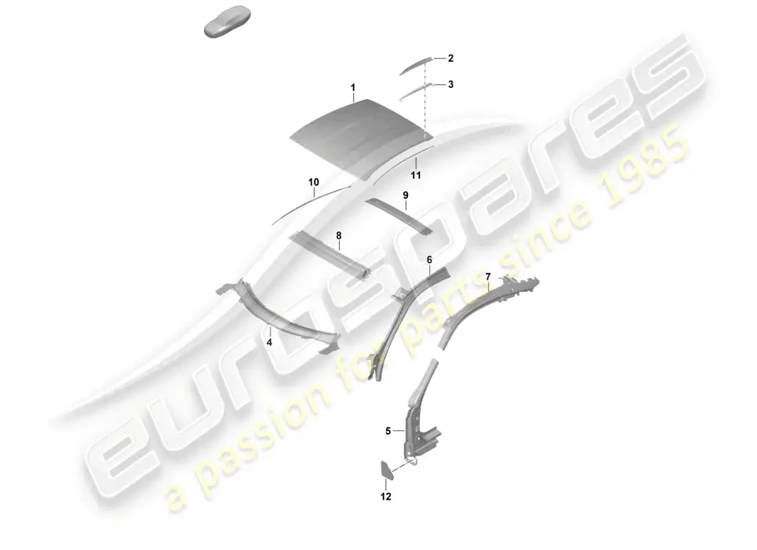 porsche 2022 (992-1 gt3/rs/st) diagrama de piezas del pilar a del techo gt3rs