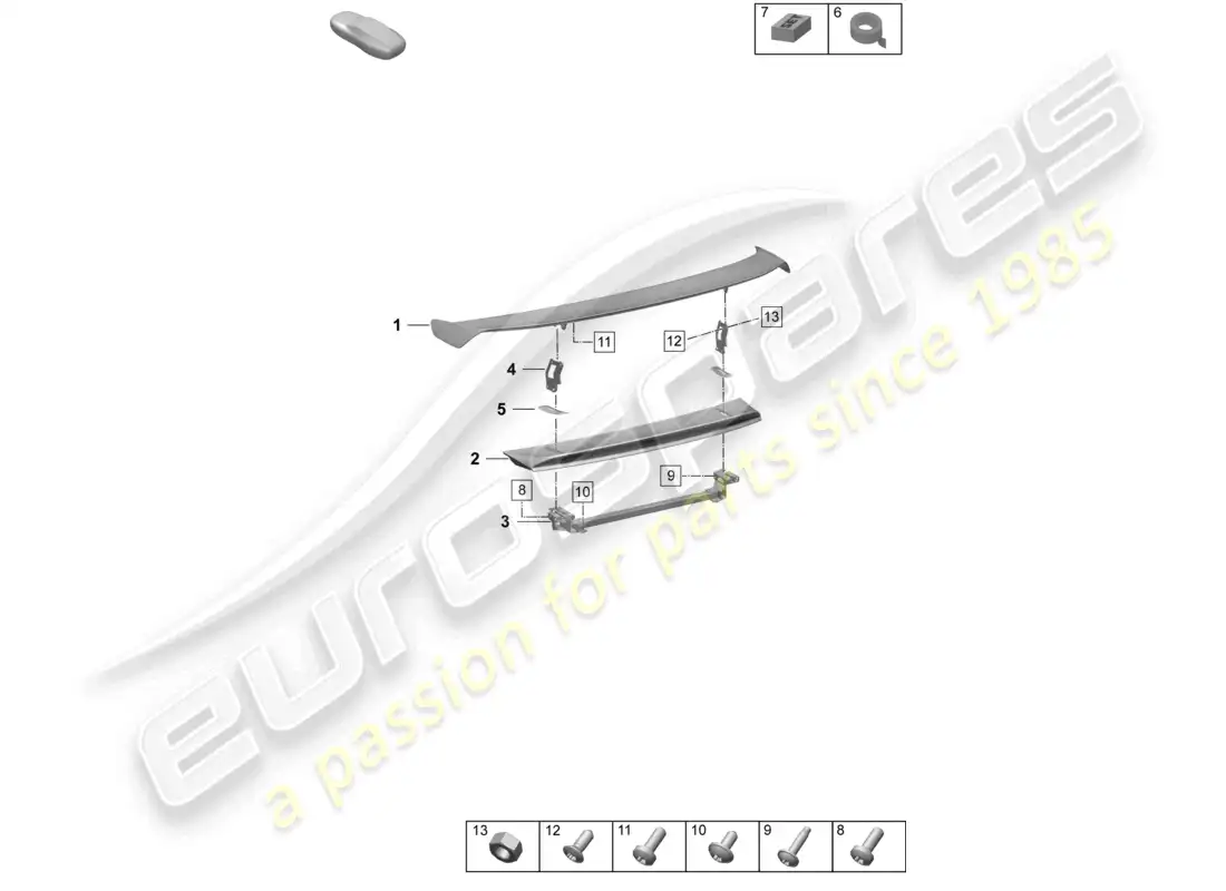 porsche 2026 (taycan 9j1-2) alerón trasero diagrama de piezas