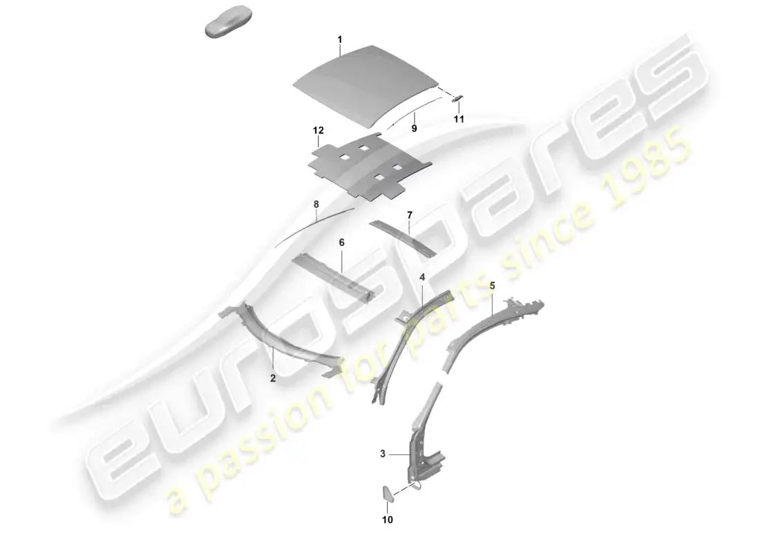 porsche 2022 (992-1 gt3/rs/st) diagrama de piezas del pilar a del techo