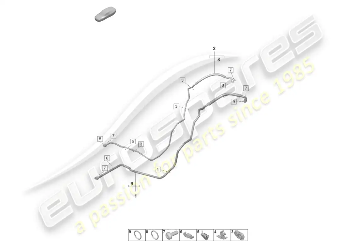 porsche 2022 (992-1 gt3/rs/st) diagrama de piezas de la línea de refrigerante trasera del aire acondicionado