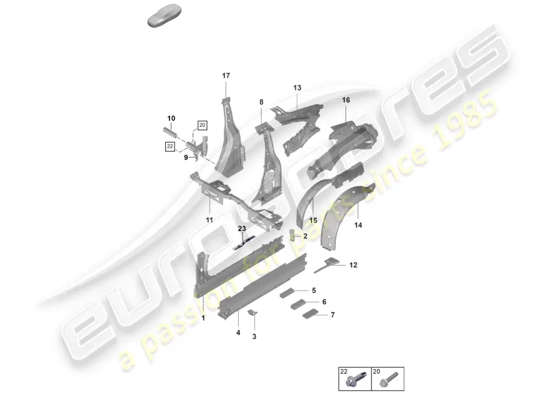 porsche 2024 (992-2 gt3/rs/st) pieza lateral interior del umbral gt3 diagrama de piezas