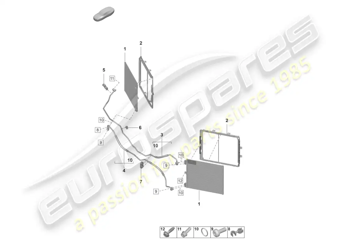 porsche 2022 (992-1 gt3/rs/st) diagrama de piezas de la línea de refrigerante frontal del aire acondicionado