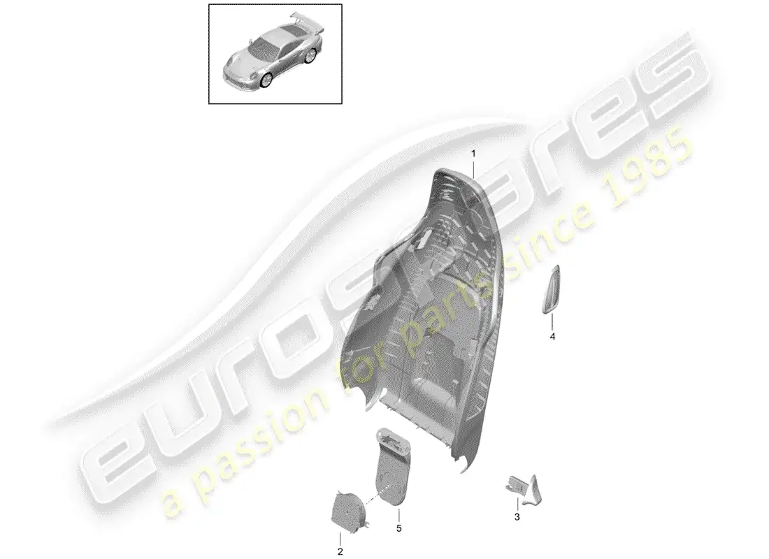 porsche 2018 (991-2 turbo) carcasa del respaldo diagrama de piezas