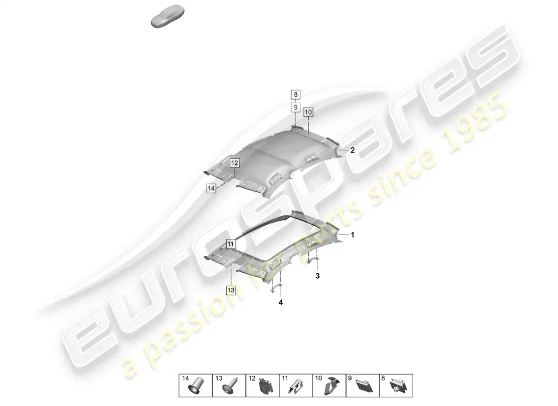 porsche 2025 (taycan 9j1-2) moldura del techo revestimiento del techo moldeado accesorios diagrama de piezas