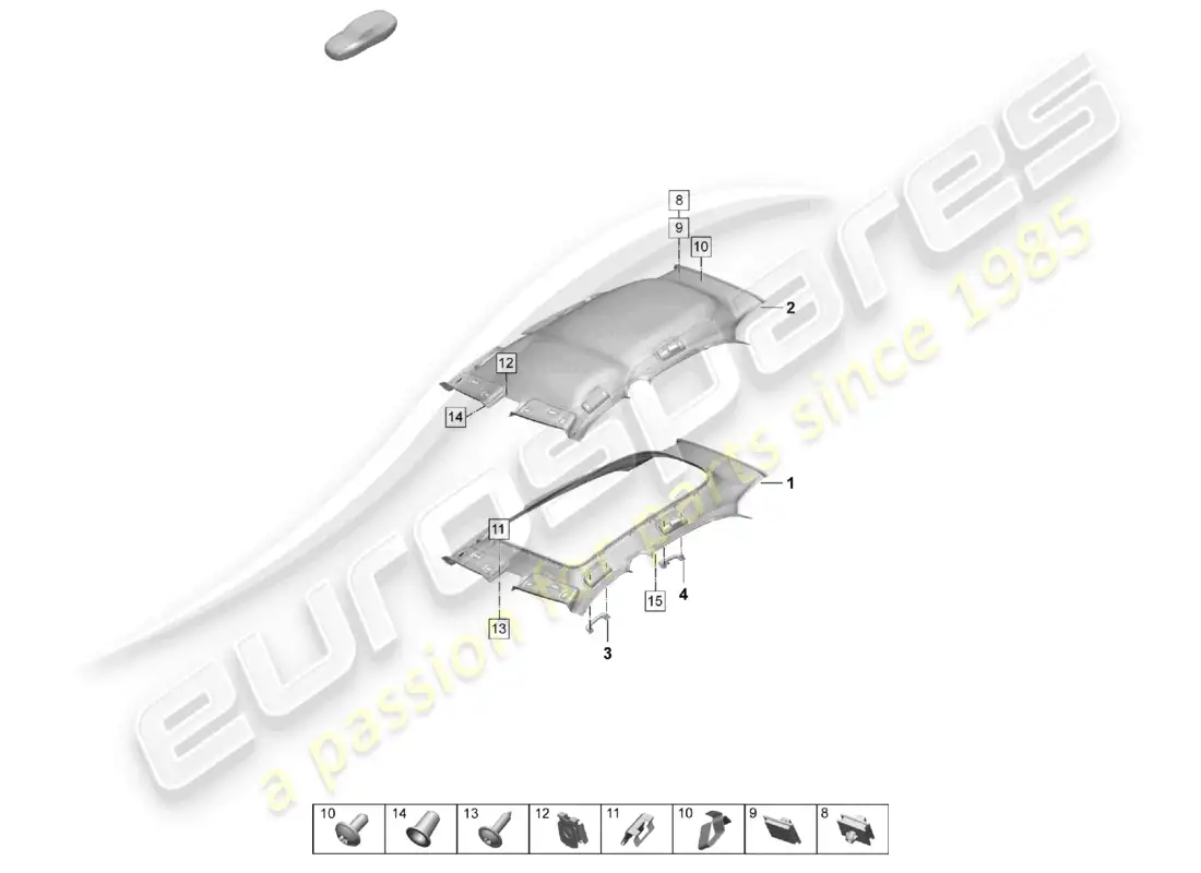 porsche 2025 (taycan 9j1-2) moldura del techo revestimiento del techo moldeado diagrama de piezas