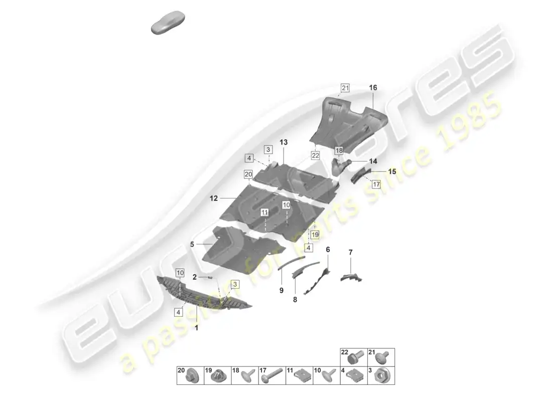 porsche 2022 (992-1 gt3/rs/st) diagrama de piezas del revestimiento de bajos