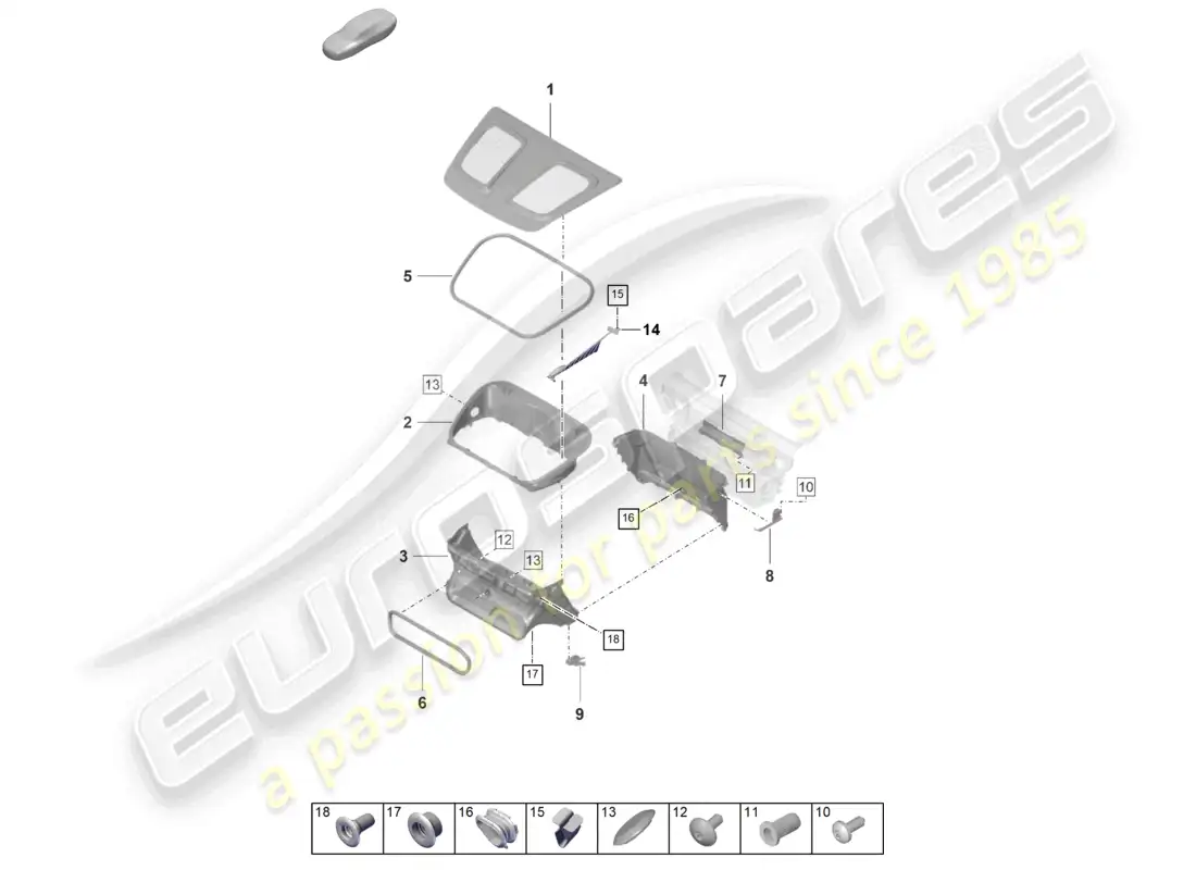 porsche 2022 (992-1 gt3/rs/st) diagrama de piezas de la guía de aire del revestimiento del maletero