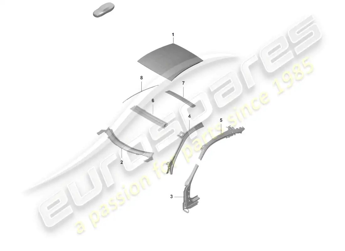 porsche 2022 (992-1 gt3/rs/st) diagrama de piezas del pilar a del techo