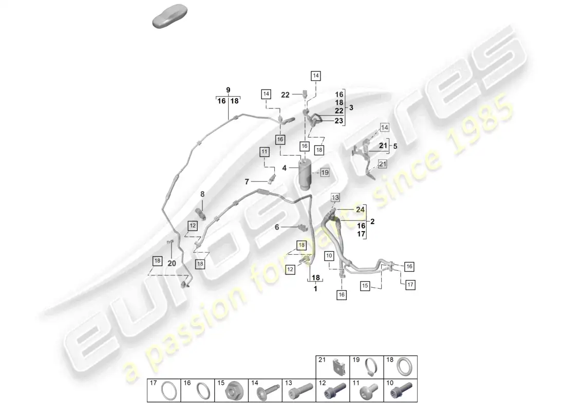 porsche 2022 (992-1 gt3/rs/st) diagrama de piezas de la línea de refrigerante (válvula de expansión >secador) del aire acondicionado lhd